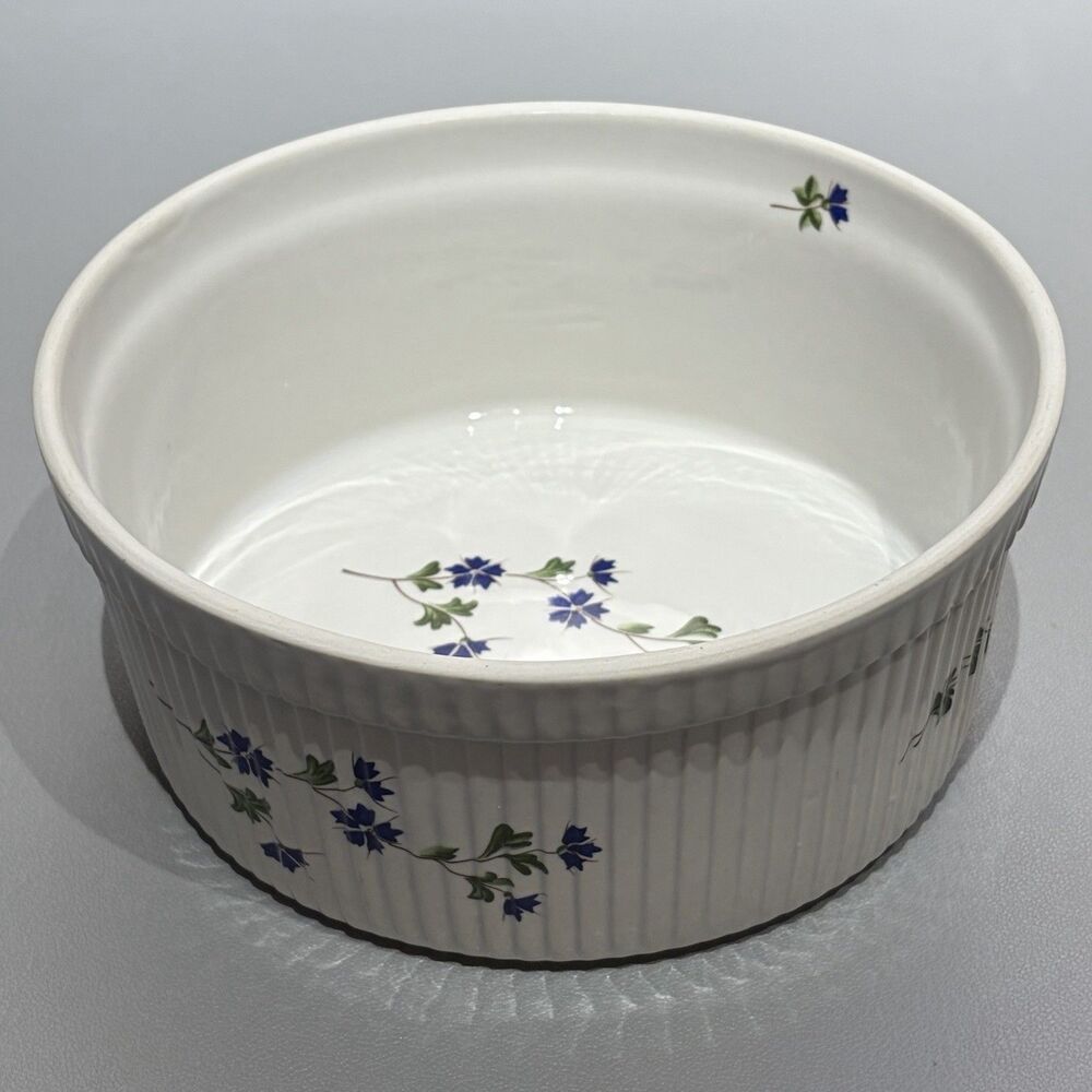 Cordon Bleu BIA 2 Quart Soufflé Dish Casserole Dish Cornflowers Floral Ribbed